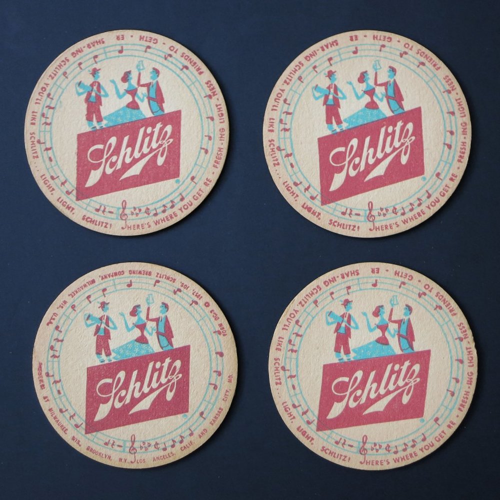 Set of 8 Vintage Schlitz Beer Coasters 1957